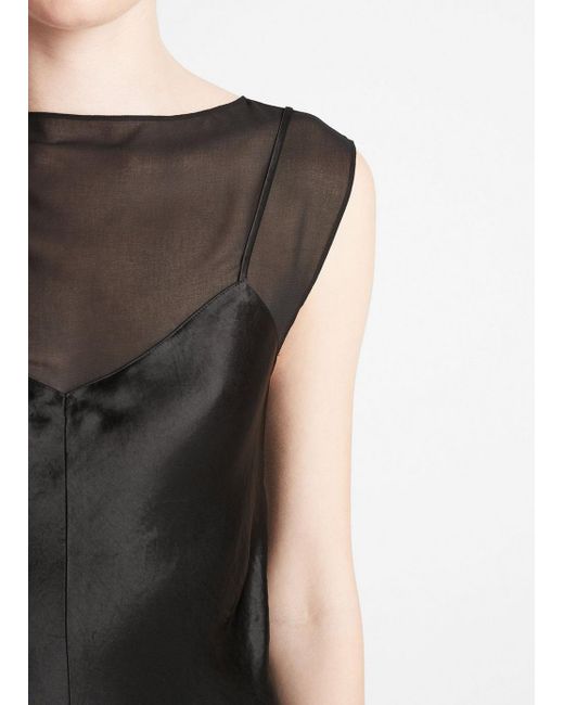 Vince Chiffon-layered Satin Slip Dress, Black, Size Xxs