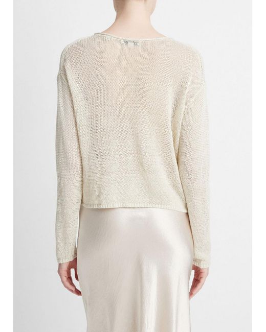 Vince Natural Italian Linen Drop-shoulder Pullover Sweater, Ceramic, Size Xl