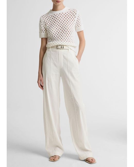 Vince White Joan High-Rise Linen-Blend Pull-On Pant