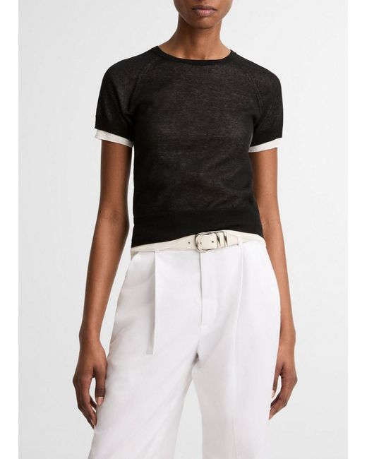 Vince Black Italian Cotton-Blend Double-Layer Raglan-Sleeve Sweater