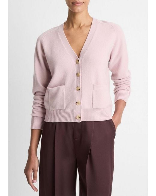 Vince Multicolor Wool & Cashmere-Blend Pocket V-Neck Cardigan