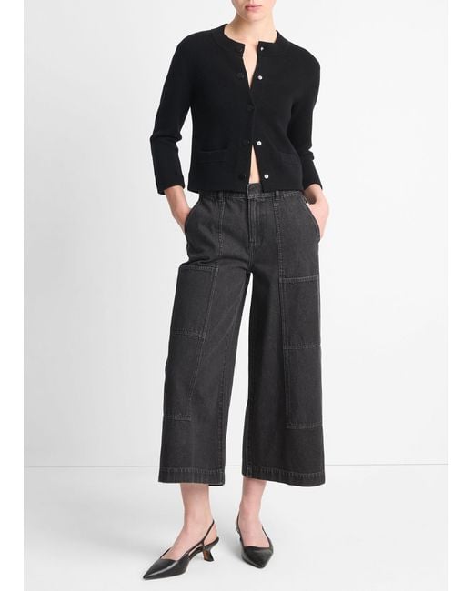 Vince Black Wool-Blend Shrunken Snap Cardigan