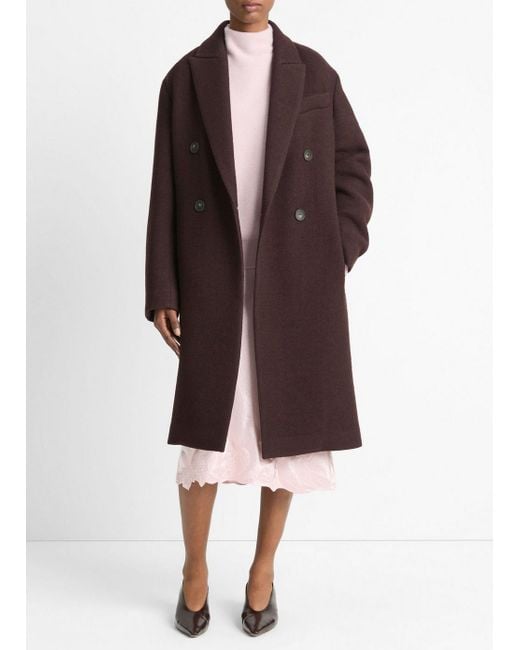 Vince Brown Textured Wool-Blend Double-Breasted Coat