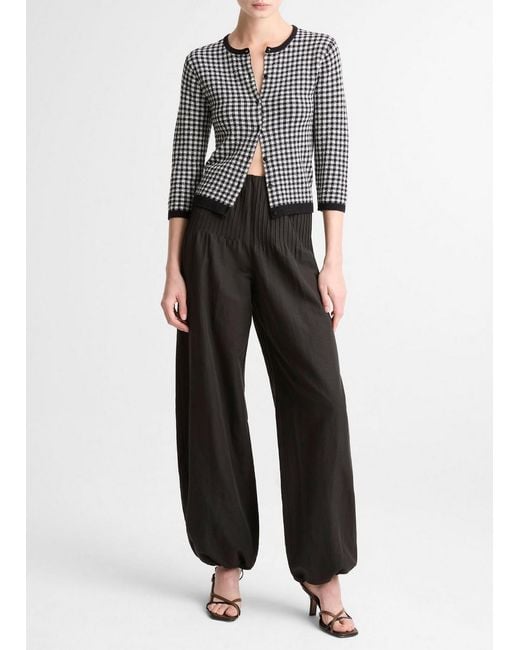 Vince Gray Pintuck High-Rise Wide-Leg Drawcord-Hem Pant