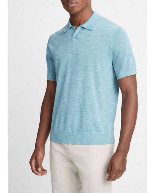 Vince Merino Wool Short-sleeve Johnny Collar Sweater, Blue, Size Xs for men