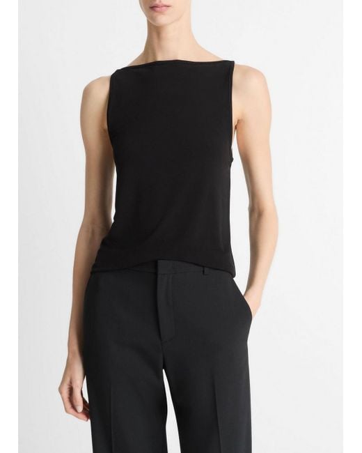 Vince Black Matte Jersey Boat-Neck Tank