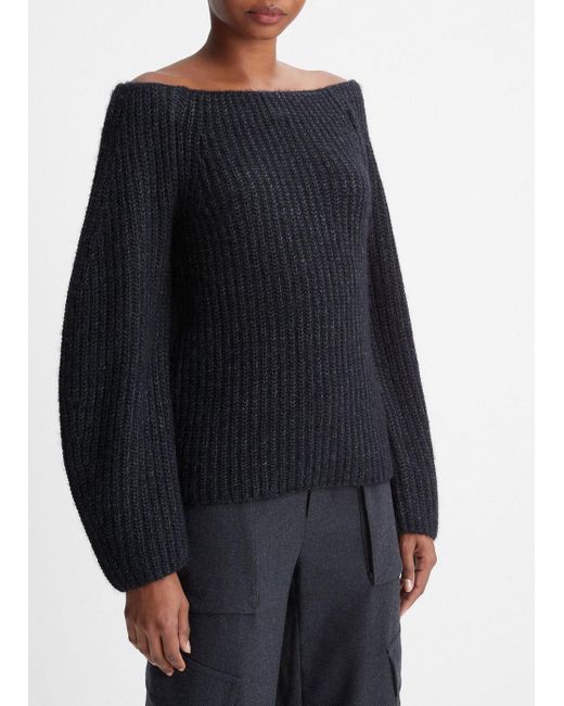 Vince Black Marled Off-the-shoulder Sweater, Grey, Size Xs