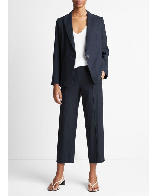 Vince Blue Linen-blend Single-breasted Blazer