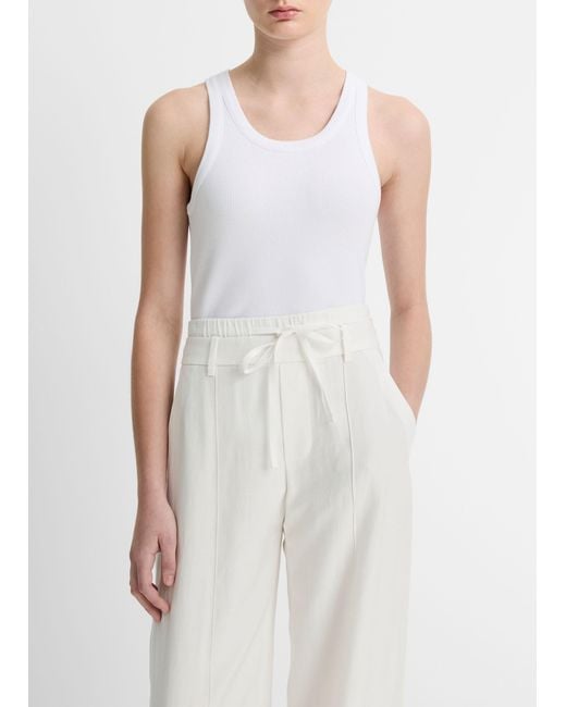 Vince Ribbed Scoop-neck Tank, Optic White, Size M