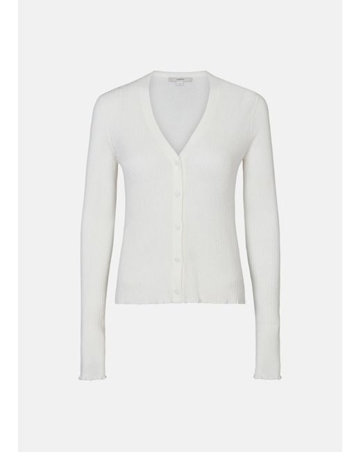 Vince White Ribbed Cotton Cardigan