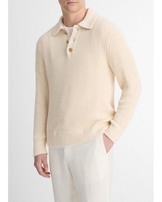 Vince White Italian Cotton-blend Shaker Polo Sweater, Bone, Size Xxl for men
