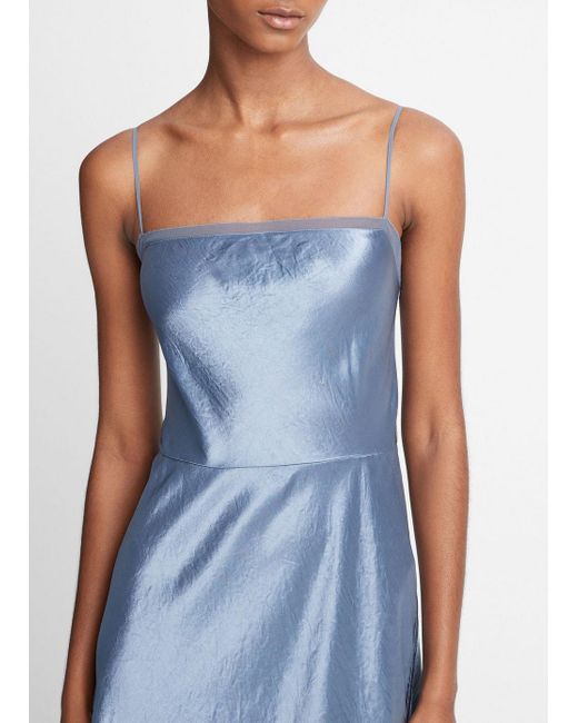Vince Blue Sheer-paneled Slip Dress, Grey, Size 16