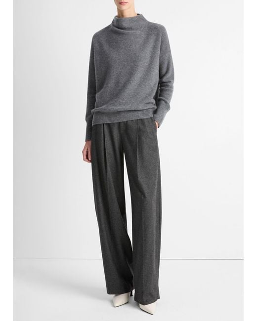 Vince Gray Plush Cashmere Funnel Neck Pullover