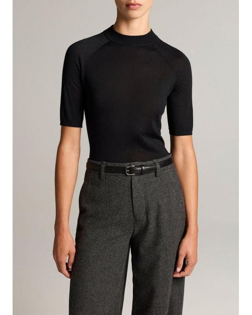 Vince Black Cashmere-Silk Mock-Neck Raglan Sweater