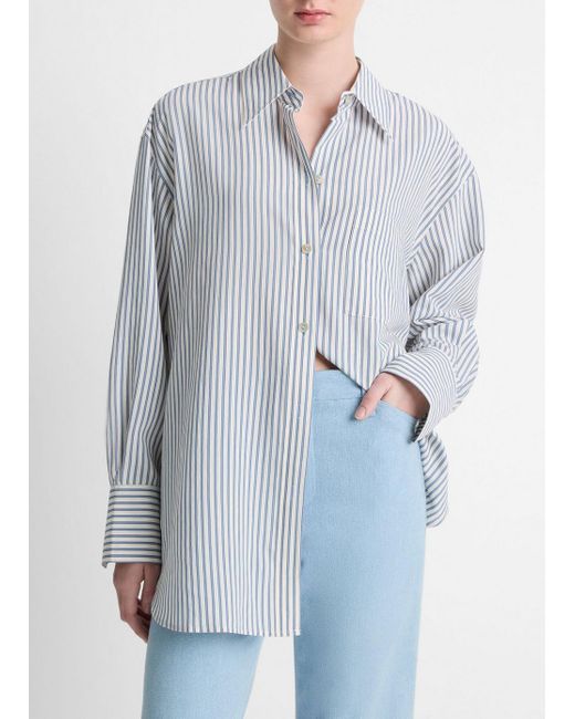 Vince Blue Furrow Stripe Button-Front Shirt