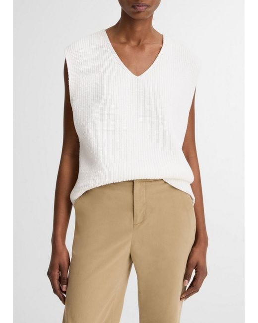 Vince White Cotton-Blend Relaxed Sweater Vest