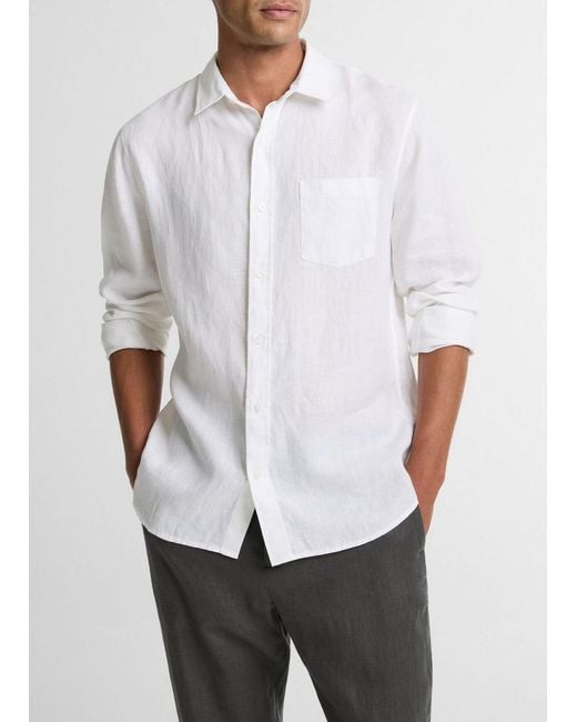 Vince White Linen Button-Front Shirt for men