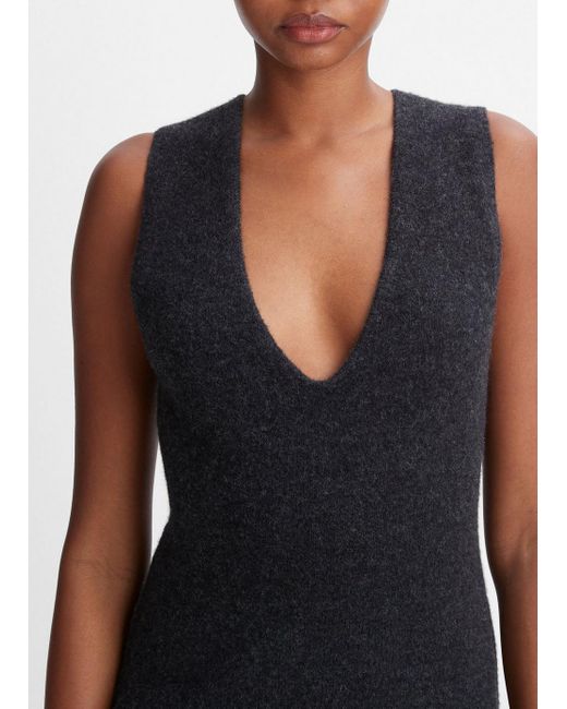 Vince Black Deep V-neck Sweater Dress, Grey, Size S