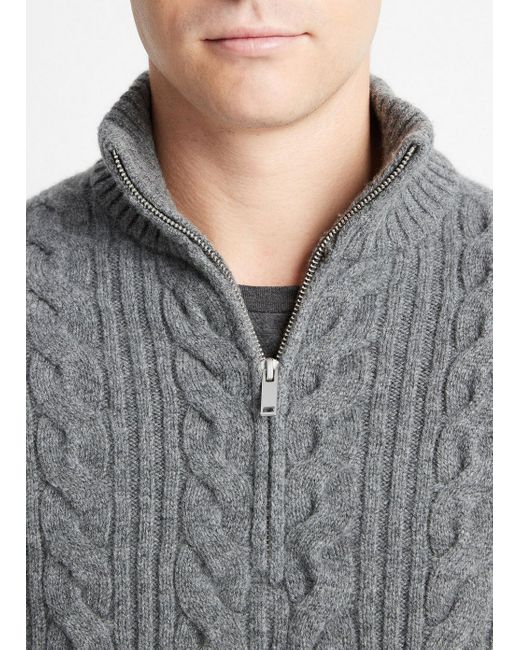 Vince Gray Cable-knit Wool Quarter-zip Sweater, Grey, Size Xl for men