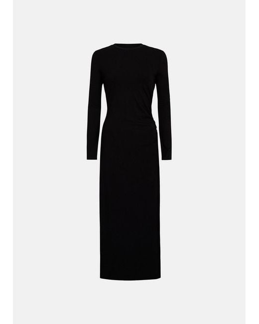Vince Black Stretch-Jersey Ruched-Waist Midi Dress