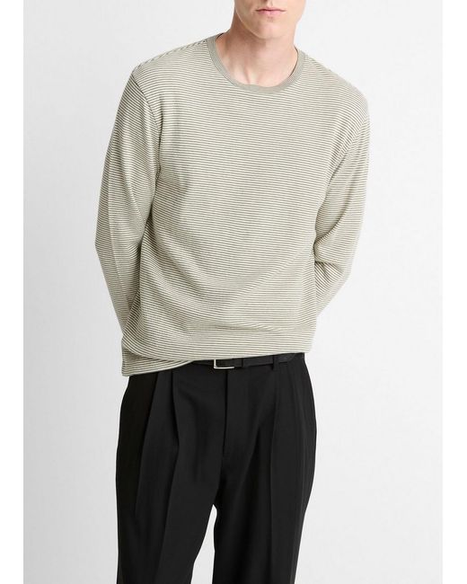 Vince Natural Striped Double-Knit Pima Cotton Long-Sleeve T-Shirt for men