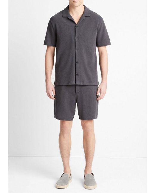 Vince Blue Bouclé Short-sleeve Button-front Shirt, Soft Black, Size S for men