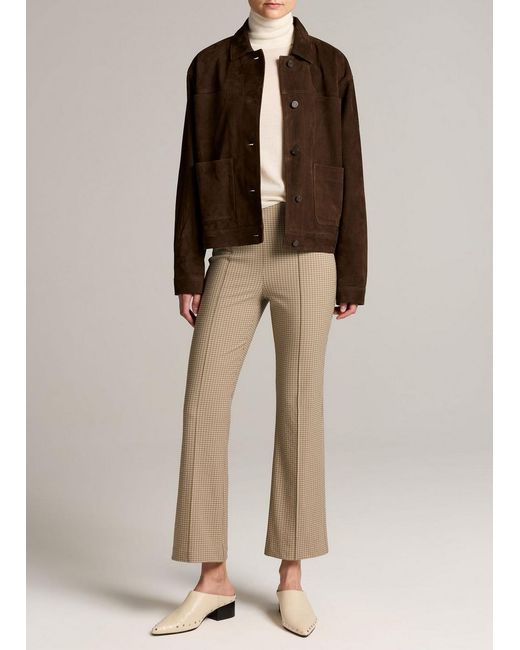 Vince Natural Niki Plaid Mid-Rise Crop Flare Pant
