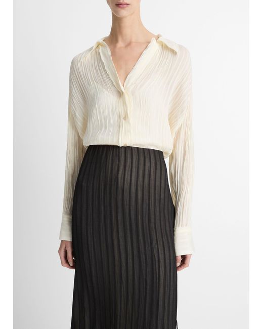 Vince White Crushed Stripe Button-Front Shirt