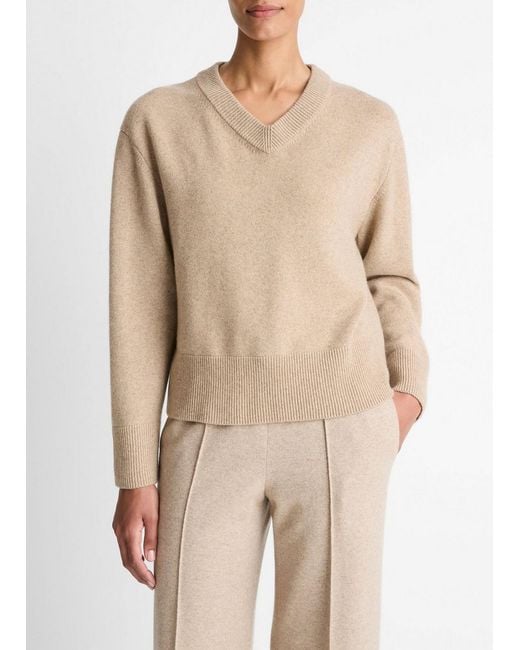 Vince Natural Wool-Cashmere V-Neck Sweater