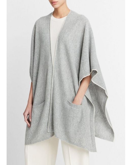 Vince Gray Tipped Jersey-knit Cashmere Cape, Medium Grey/off White