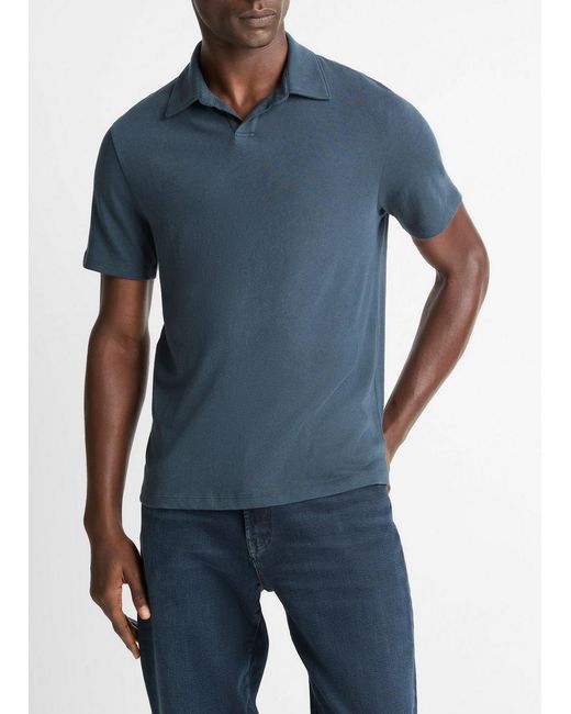 Vince Blue Cotton Johnny-Collar Polo Shirt for men