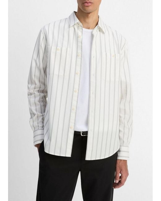 Vince White Port Stripe Cotton Button-Front Shirt for men