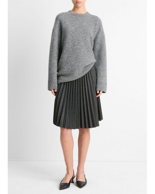 Vince Women's Gray Pleated Italian Herringbone Wool-Blend Skirt