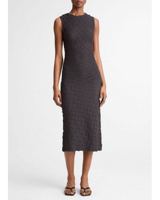 Vince Black Smocked Cotton-Blend Side-Drape Dress