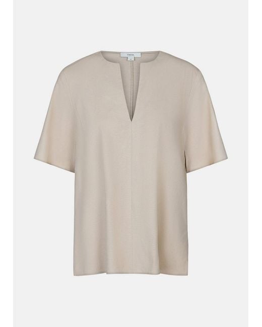 Vince Natural Linen-Blend Easy Slit-Neck T-Shirt