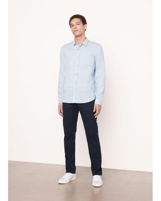 Vince White Linen Long-sleeve Shirt, Blue, Size Xl