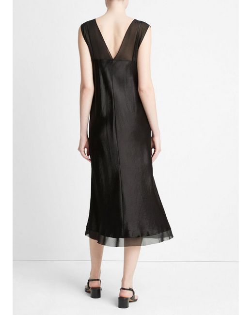 Vince Chiffon-layered Satin Slip Dress, Black, Size Xxs
