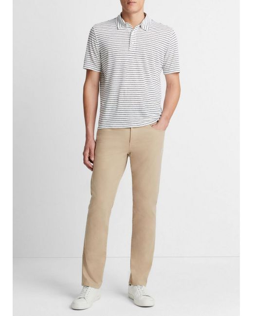 Vince Striped Linen Short-sleeve Polo Shirt, Optic White/coastal Blue, Size L for men