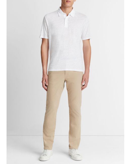 Vince Linen Polo Shirt, Optic White, Size S for men