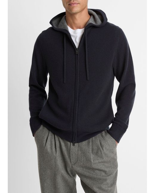 Vince Blue Cashmere Zip-Front Hoodie for men