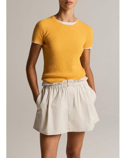 Vince Yellow Textured Italian Wool & Cotton-Blend Short-Sleeve Sweater