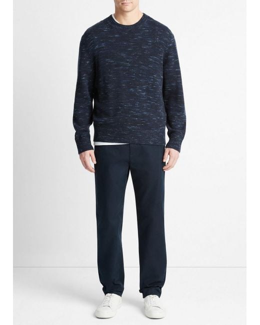 Vince Space Dye Wool-cashmere Crew Neck Sweater, Heather Coastal Blue Combo, Size Xxl for men
