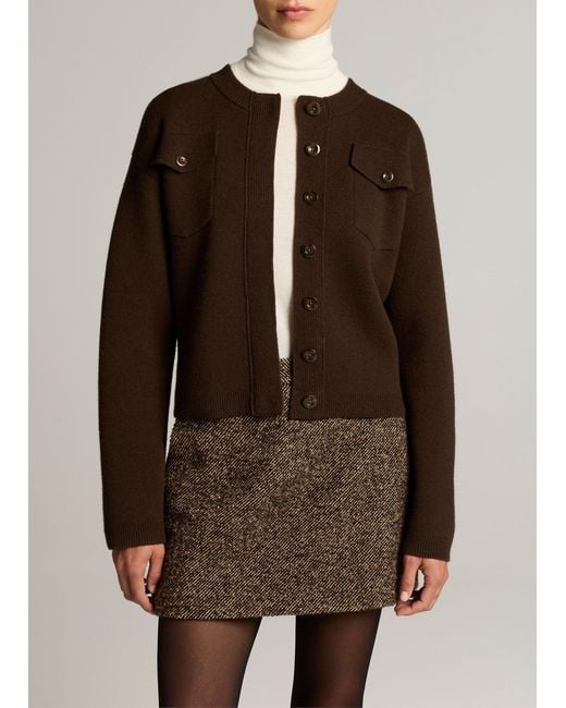 Vince Brown Flap Pocket Wool-Blend Sweater Jacket