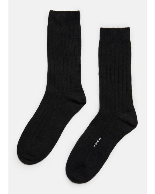 Vince Cashmere Rib Sock, Black, Size L/xl for men