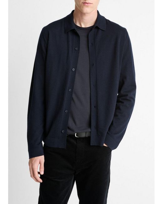 Vince Blue Featherweight Merino Wool-Cashmere Sweater Shirt for men