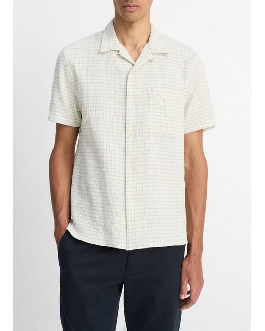 Vince White Provence Plaid Double-Face Italian Cotton Button-Front Shirt for men