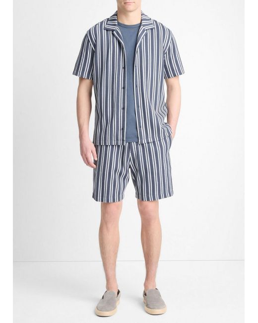 Vince Blue Jacquard-Stripe Cotton-Blend Button-Front Shirt, Venice/ Cloud for men
