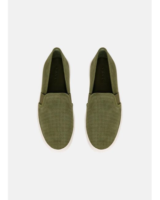 Vince Blair Perforated Suede Sneaker, Green, Size 7.5