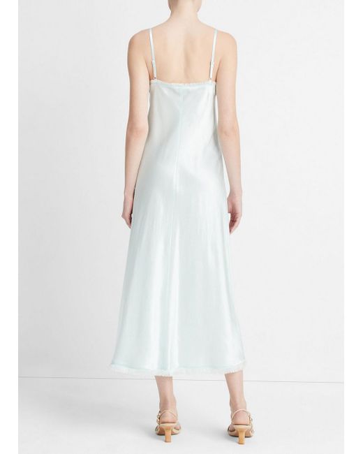 Vince White Satin Frayed-edge Bias Camisole Dress, Sea Star, Size Xl