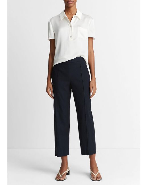 Vince Blue Linen-blend Tapered Pull-on Pant